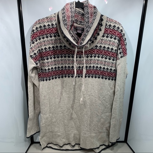 Eddie Bauer Womens Fair Isle Nordic Cowl Neck Wool Blend Pullover Sweater Size M - Picture 1 of 11